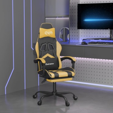 vidaXL Καρέκλα Gaming Μασάζ Υποπόδιο Μαύρο/Χρυσό από Συνθετικό Δέρμα 57,5x59,5x(121-131)cm 1 τεμ.