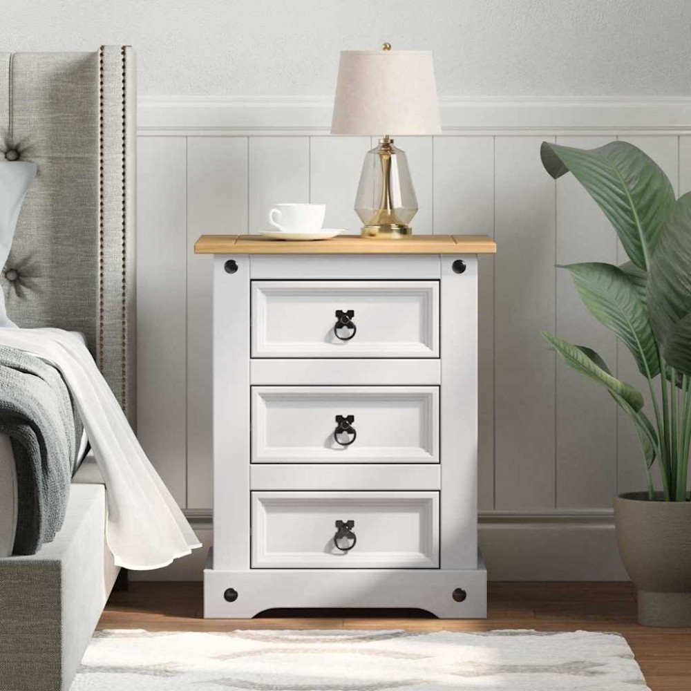 vidaXL Κομοδίνο Corona Λευκό 53x39x66cm Στερεά ξυλεία πεύκου 1 τεμ.
