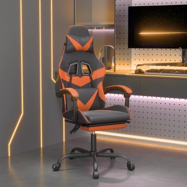 vidaXL Καρέκλα Gaming Περιστρ.Υποπόδιο Μαύρο&Πορτοκαλί Συνθετικό Δέρμα 57,5x59,5x(121-131)cm 1 τεμ.