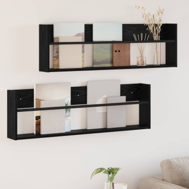 vidaXL Ράφι Περιοδικών με ράφι 2 τεμ. Μαύρη Οξυά 100x12x30 εκ
