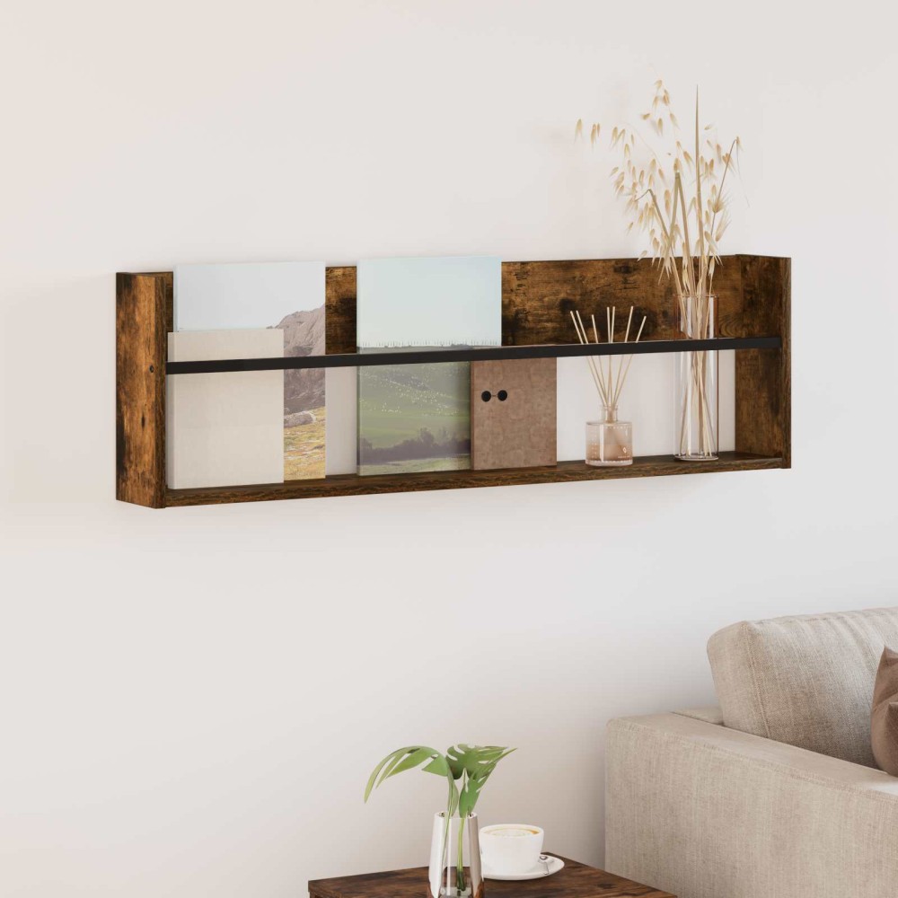vidaXL Ράφι Περιοδικών με ράφι Καπνιστό Δρύς 100x12x30 εκ 1 τεμ.
