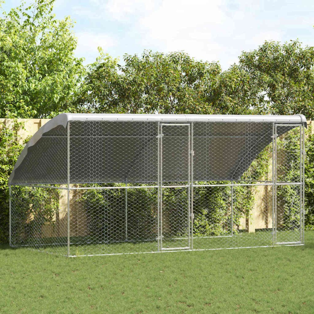 vidaXL Κλουβί Σκύλου 2 τμχ. Ασημί 4 x 2 x 2 m Γαλβανισμένος χάλυβας