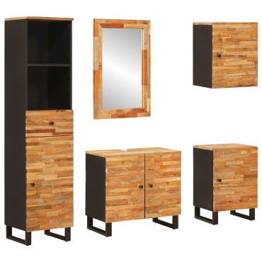 vidaXL Σετ Μπάνιου 5 τεμ. Φυσικό 38x33x160cm Στερεό ξύλο μάνγκο
