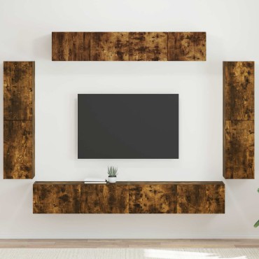 vidaXL Ντουλάπι TV 8 τμχ. Καπνιστό Δρύς