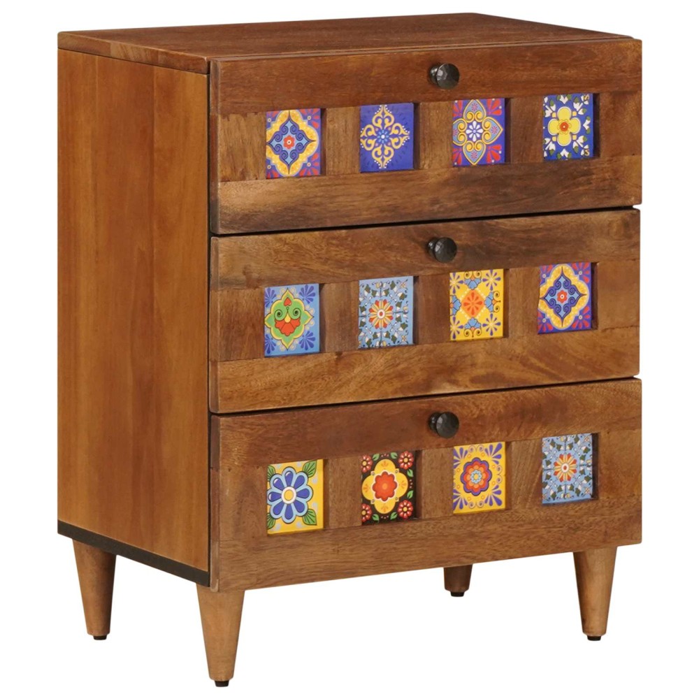 vidaXL Κομοδίνο με συρτάρι Καφέ 50x33x62cm Στερεό ξύλο μάνγκο 1 τεμ.