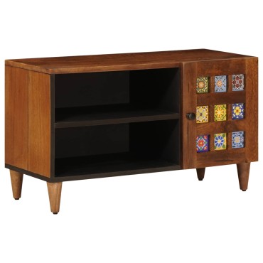 vidaXL Ντουλάπι TV με πόρτα Καρυδιά 80x33x46cm Στερεό ξύλο μάνγκο 1 τεμ.