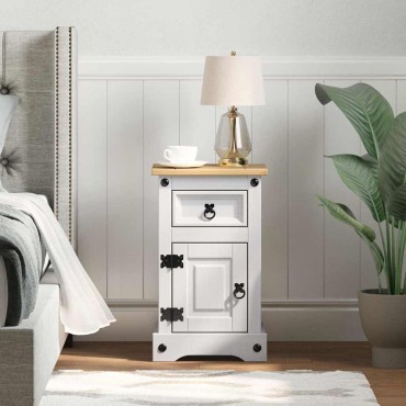 vidaXL Κομοδίνο Corona Λευκό 35x32,5x58cm Στερεά ξυλεία πεύκου 1 τεμ.