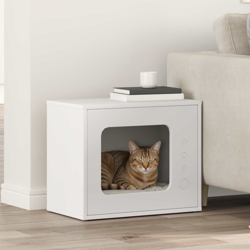 vidaXL Σπίτι Γάτας Λευκό 51 x 30 x 42,5 εκ Επεξεργασμένο Ξύλο
