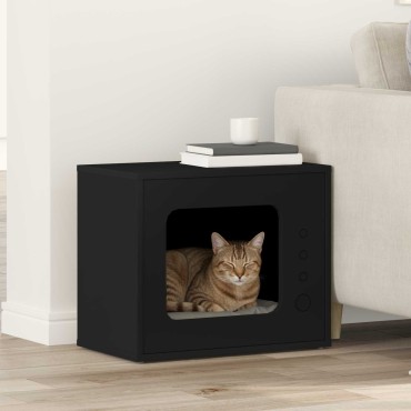 vidaXL Σπίτι Γάτας Μαύρο 51 x 30 x 42,5 εκ Επεξεργασμένο Ξύλο