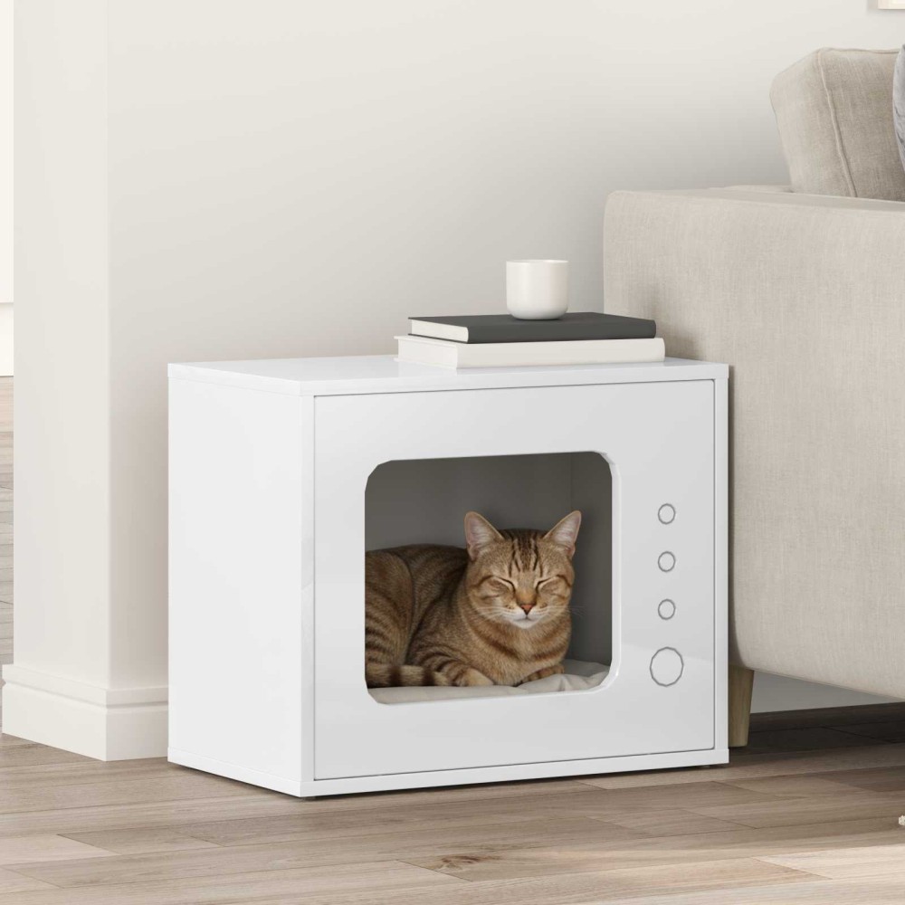 vidaXL Σπίτι Γάτας Λαμπερό Λευκό 51 x 30 x 42,5 εκ Επεξεργασμένο Ξύλο
