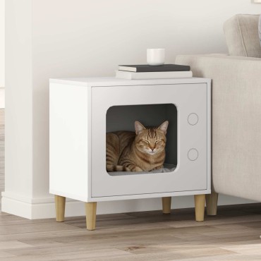 vidaXL Σπίτι Γάτας Λευκό 51 x 30 x 52 εκ. Επεξεργασμένο Ξύλο