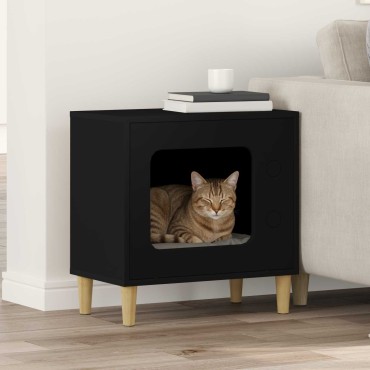 vidaXL Σπίτι Γάτας Μαύρο 51 x 30 x 52 εκ. Επεξεργασμένο Ξύλο