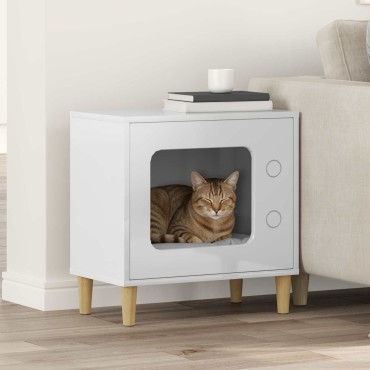 vidaXL Σπίτι Γάτας Λαμπερό Λευκό 51 x 30 x 52 εκ. Επεξεργασμένο Ξύλο