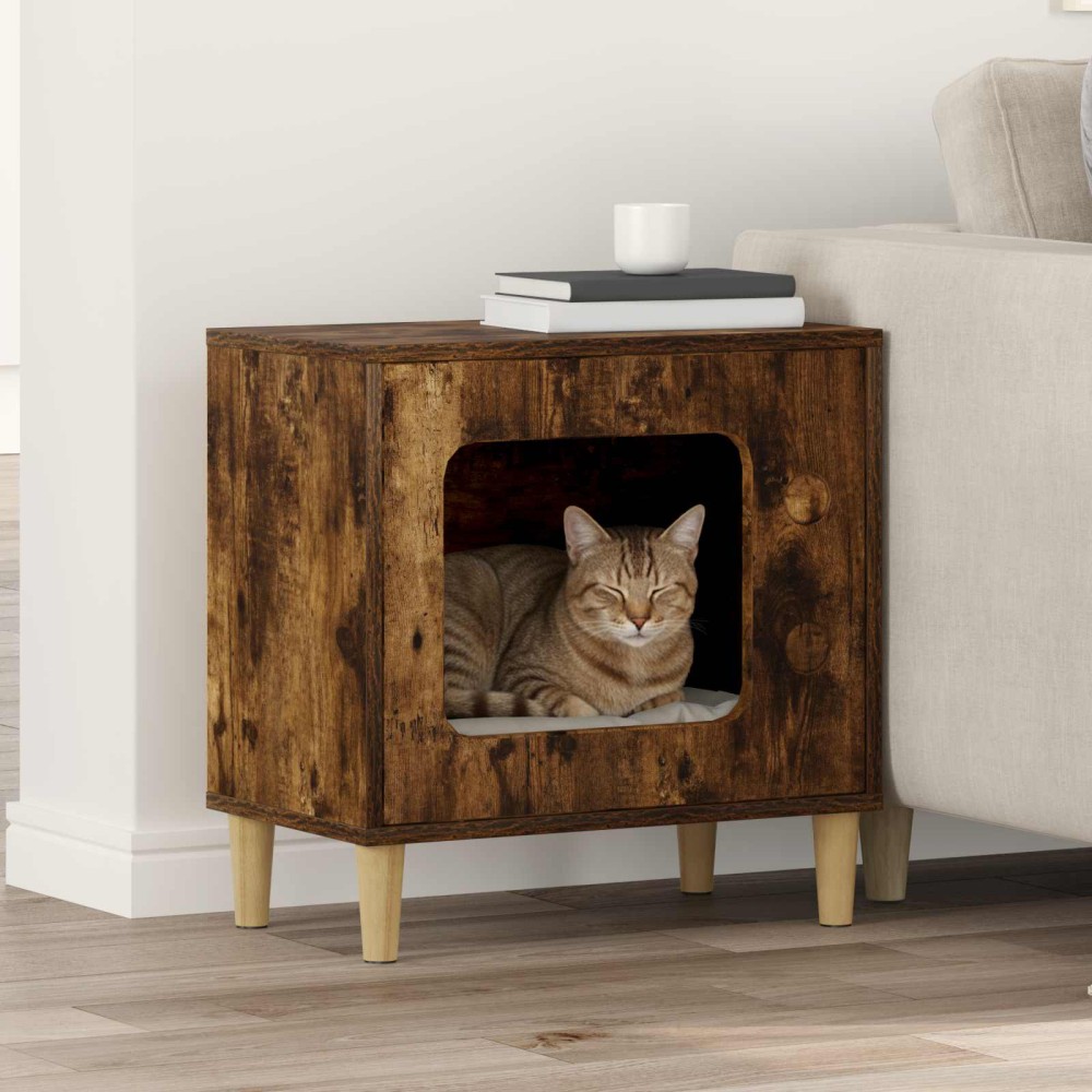 vidaXL Σπίτι Γάτας Καπνιστό Δρύς 51 x 30 x 52 εκ. Επεξεργασμένο Ξύλο