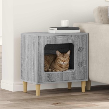 vidaXL Σπίτι Γάτας Γκρίζο Σονομα 51 x 30 x 52 εκ. Επεξεργασμένο Ξύλο