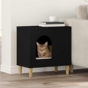 vidaXL Σπίτι Γάτας Μαύρο 51 x 30 x 52 εκ. Επεξεργασμένο Ξύλο