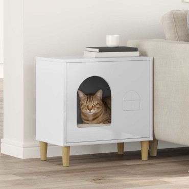 vidaXL Σπίτι Γάτας Λαμπερό Λευκό 51 x 30 x 52 εκ. Επεξεργασμένο Ξύλο