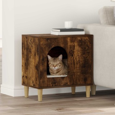 vidaXL Σπίτι Γάτας Καπνιστό Δρύς 51 x 30 x 52 εκ. Επεξεργασμένο Ξύλο
