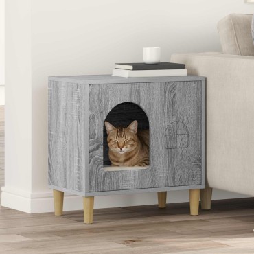 vidaXL Σπίτι Γάτας Γκρίζο Σονομα 51 x 30 x 52 εκ. Επεξεργασμένο Ξύλο