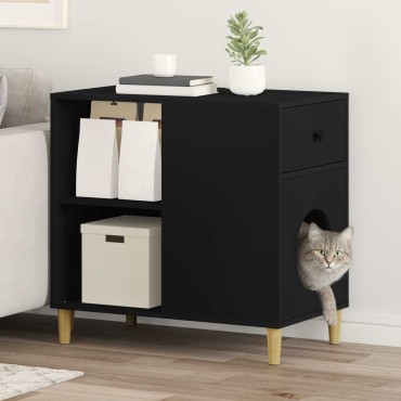 vidaXL Σπίτι Γάτας Μαύρο 72 x 42.5 x 70 εκ. Επεξεργασμένο Ξύλο