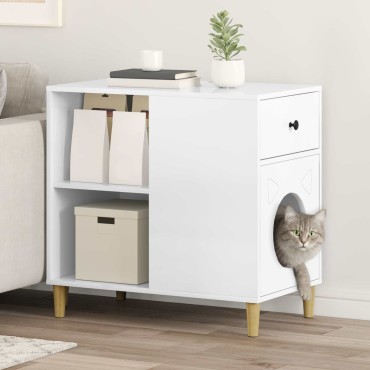 vidaXL Σπίτι Γάτας Λαμπερό Λευκό 72 x 42.5 x 70 εκ. Επεξεργασμένο Ξύλο
