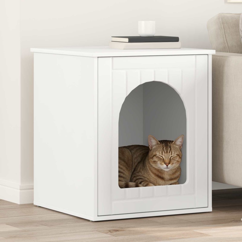 vidaXL Σπίτι Γάτας Λευκό 53 x 52 x 62 εκ Επεξεργασμένο Ξύλο