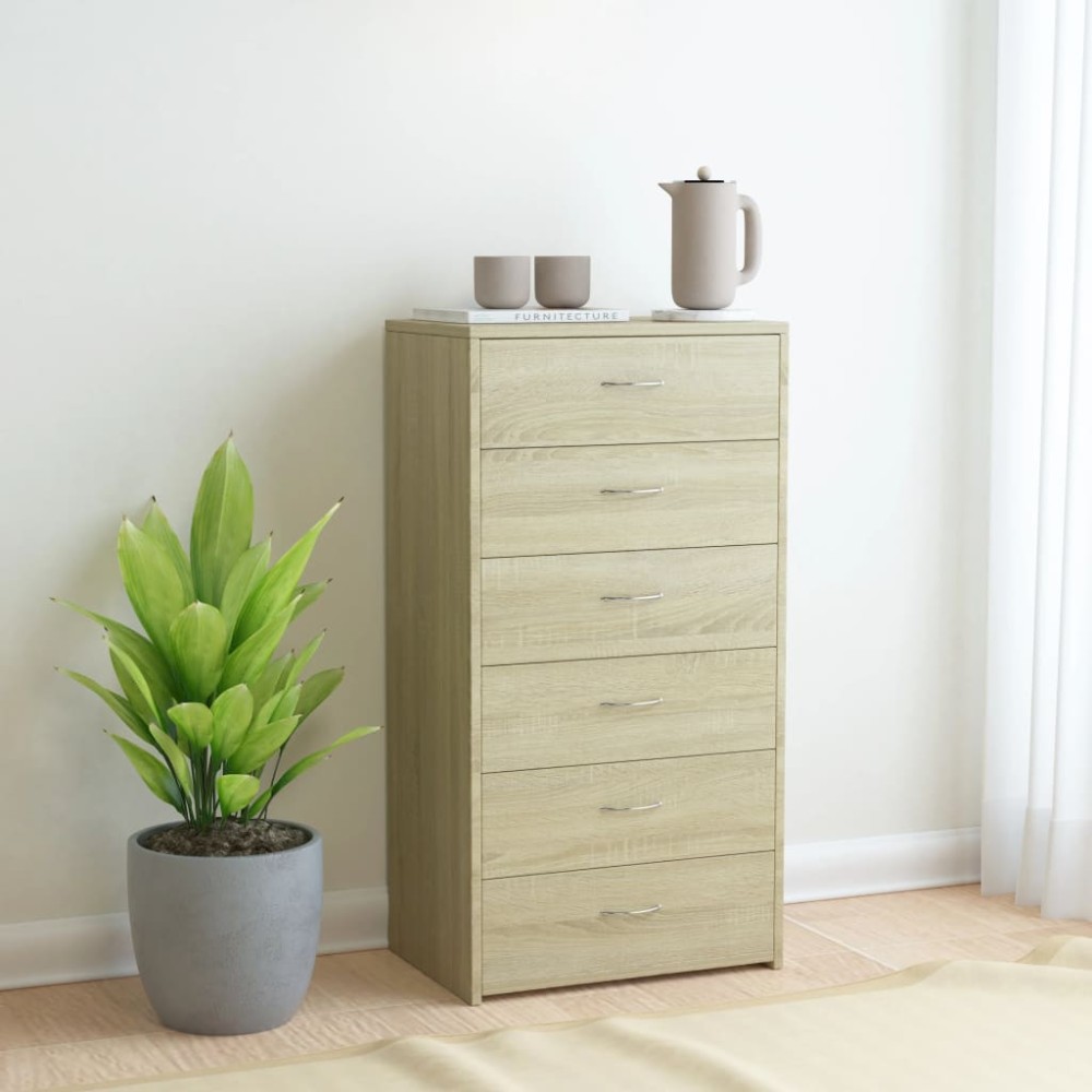 vidaXL Συρταριέρα με 6 Συρτάρια Sonoma Δρυς 50x34x96cm Επεξ. Ξύλο 1 τεμ.