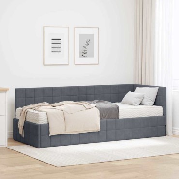 vidaXL Κρεβάτι γωνίας με στρώμα 2 τμχ. Σκούρο Γκρι 80 x 200 cm Βελούδο