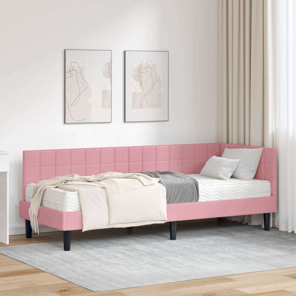 vidaXL Κρεβάτι γωνίας με στρώμα 2 τμχ. Ροζ 80 x 200 cm Βελούδο