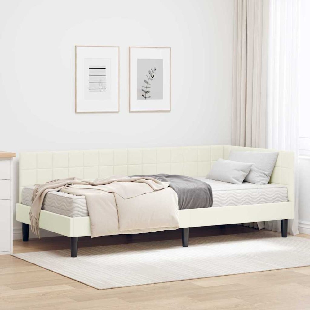 vidaXL Κρεβάτι γωνίας με στρώμα 2 τμχ. Κρεμ 90 x 200 cm Βελούδο