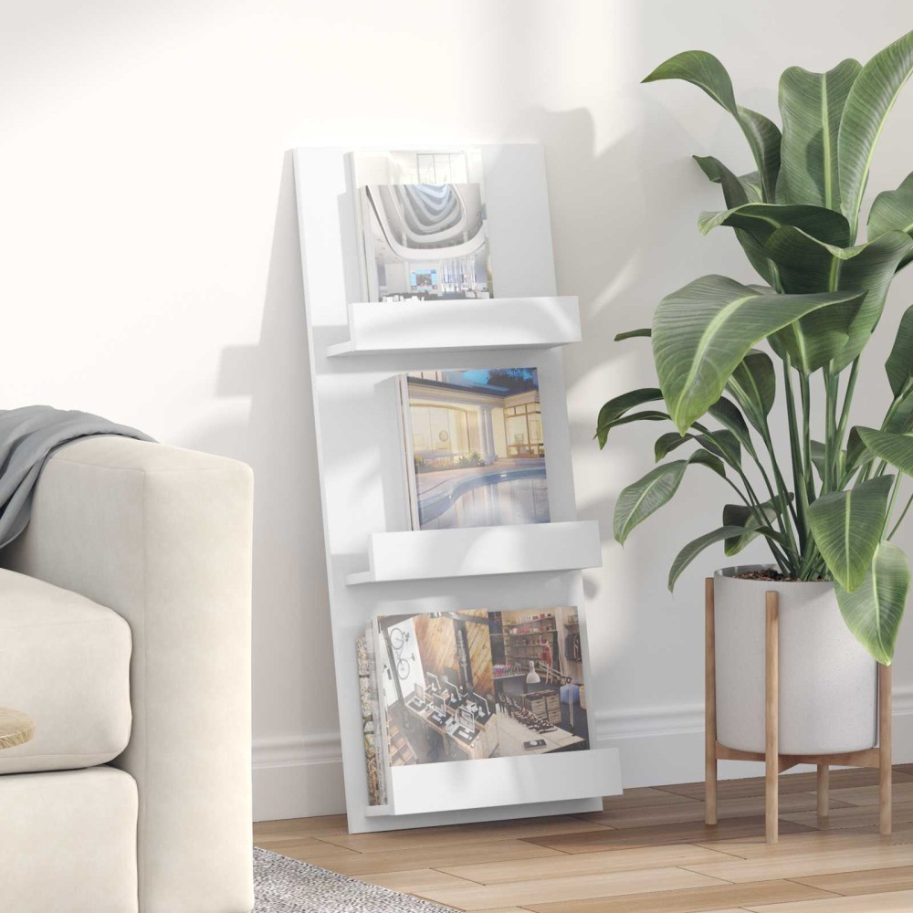 vidaXL Ράφι Περιοδικών Λευκό 43x11x102cm Επεξεργασμένο Ξύλο 1 τεμ.