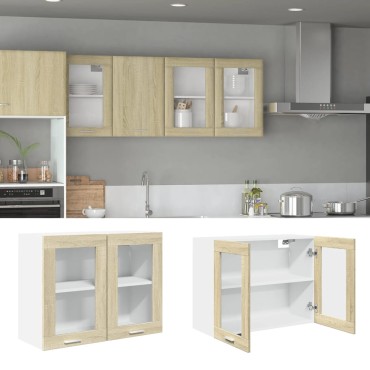vidaXL Κρεμαστό Γυάλινο Ντουλάπι "Lyon" Ξύλο Sonoma Δρυς 80x31x60cm από Τεχνητό Ξύλο