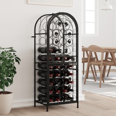 vidaXL Ραφιέρα Κρασιών 41 Μπουκ. Μαύρη 45x36x120cm Σφυρήλατο Σίδερο 1 τεμ.