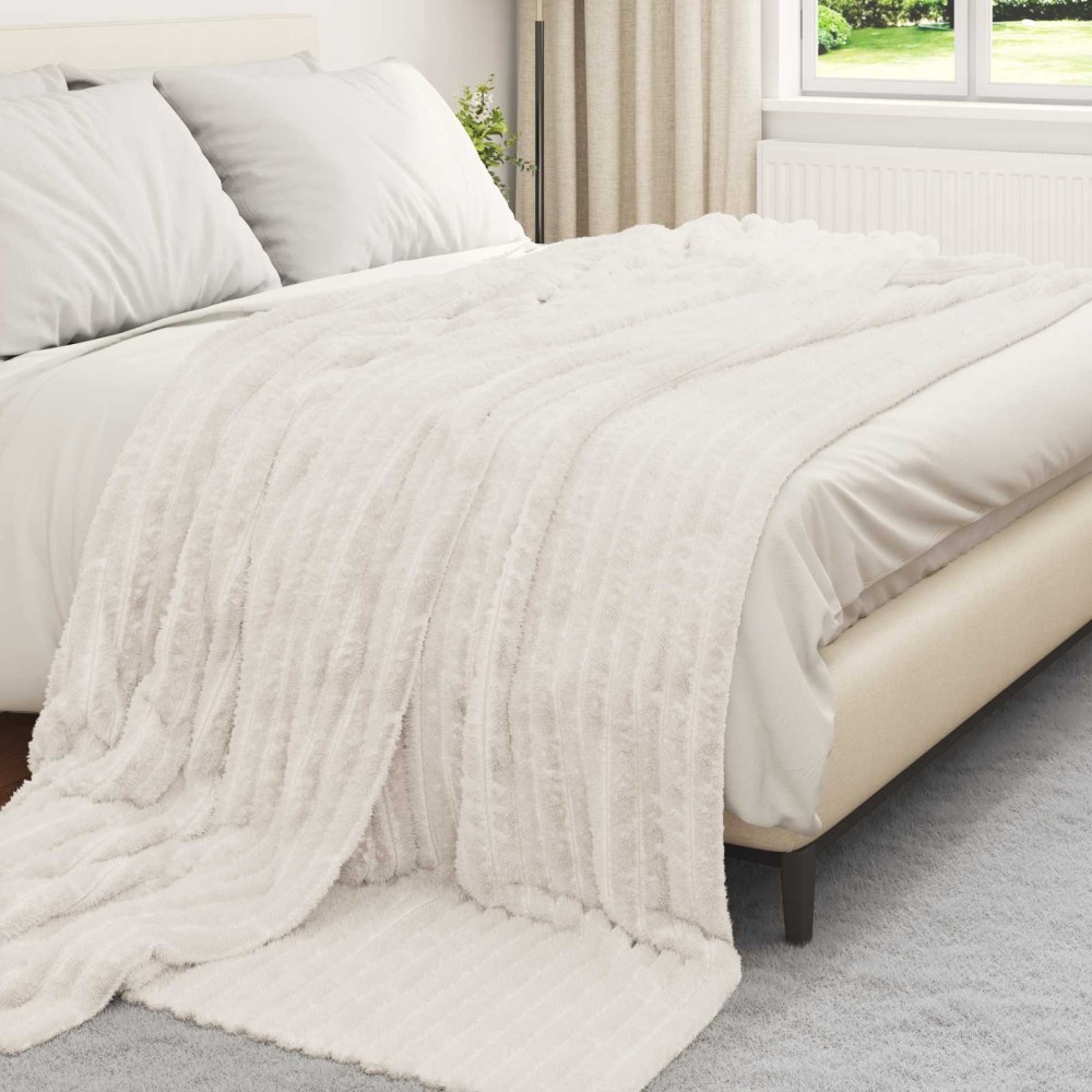 vidaXL Κουβέρτα Κρεμ 240 x 220 cm Μαλλί