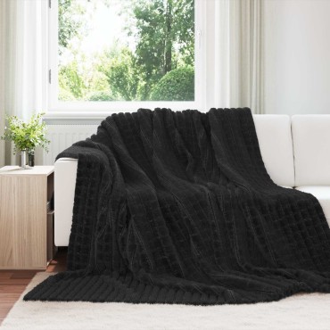 vidaXL Κουβέρτα Μαύρο 240 x 220 cm Μαλλί