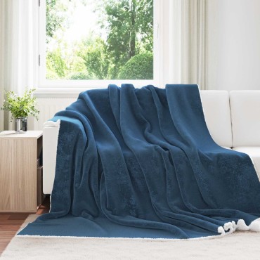 vidaXL Κουβέρτα Σκούρο μπλε 220 x 240 cm Μαλλί