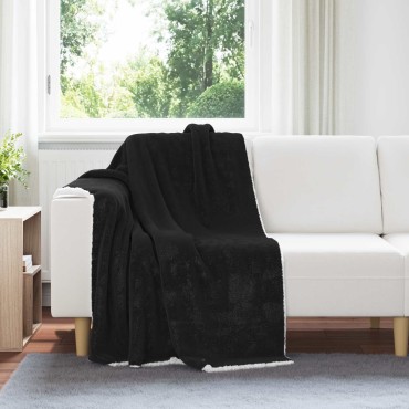 vidaXL Κουβέρτα Μαύρο 130 x 150 cm Μαλλί