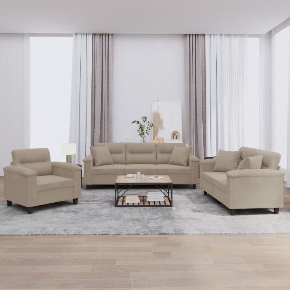 vidaXL Σετ Σαλονιού 3 τεμ. Taupe από Ύφασμα Μικροϊνών με Μαξιλάρια 90x77x80cm Διθέσιος Τριθέσιος vidaXL Σετ Σαλονιού 3 τεμ. Taupe από Ύφασμα Μικροϊνών με Μαξιλάρια 90x77x80cm Διθέσιος Τριθέσιος
