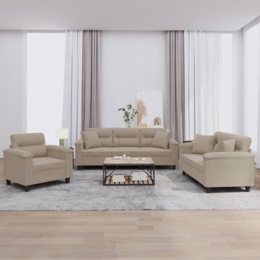 vidaXL Σετ Σαλονιού 3 τεμ. Taupe από Ύφασμα Μικροϊνών με Μαξιλάρια 90x77x80cm  Διθέσιος Τριθέσιος
