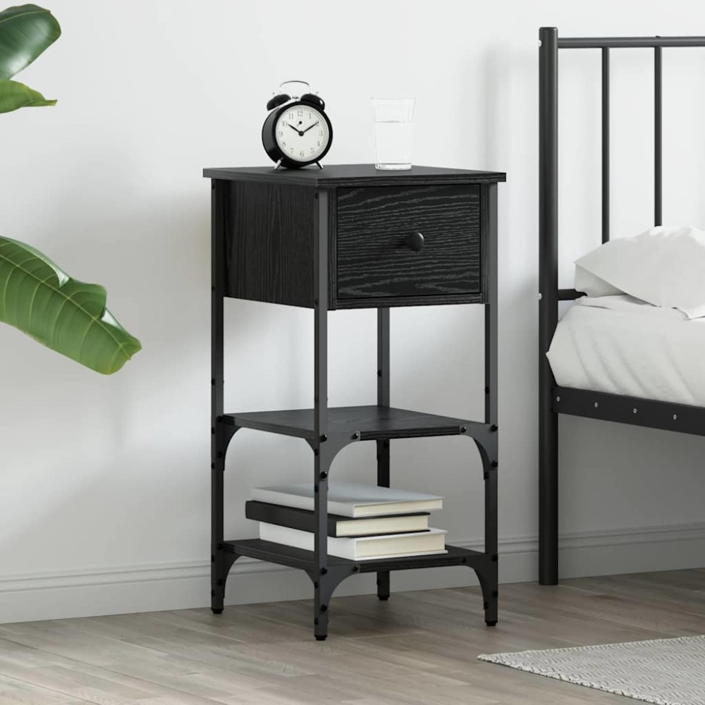 vidaXL Κομοδίνο με συρτάρι Μαύρη Οξυά 33.5x36x70 εκ 1 τεμ.