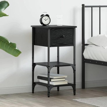 vidaXL Κομοδίνο με συρτάρι Μαύρη Οξυά 33.5x36x70 εκ 1 τεμ.
