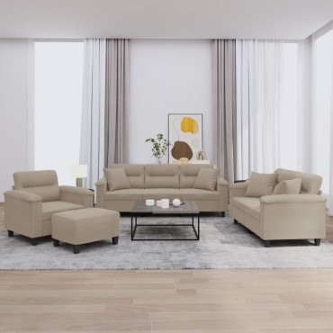 vidaXL Σετ Σαλονιού 4 τεμ. Taupe από Ύφασμα Μικροϊνών με Μαξιλάρια 60x50x41cm  Διθέσιος Τριθέσιος