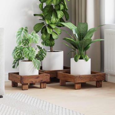 vidaXL Βάση φυτών 3 τμχ. Καφέ 35 x 35 x 12 cm Ξύλο Μαόνι