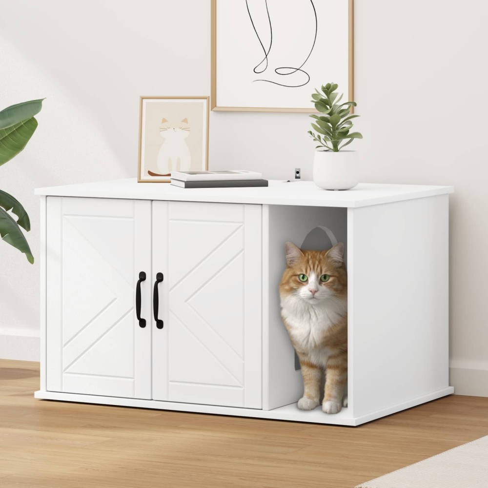 vidaXL Σπίτι Γάτας Λευκό 85 x 55 x 50,5 εκ. Επεξεργασμένο Ξύλο