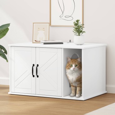 vidaXL Σπίτι Γάτας Λευκό 85 x 55 x 50,5 εκ. Επεξεργασμένο Ξύλο