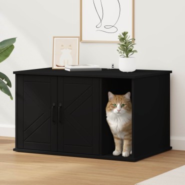vidaXL Σπίτι Γάτας Μαύρο 85 x 55 x 50,5 εκ. Επεξεργασμένο Ξύλο