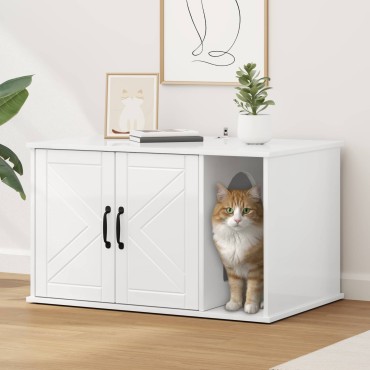 vidaXL Σπίτι Γάτας Λαμπερό Λευκό 85 x 55 x 50,5 εκ. Επεξεργασμένο Ξύλο