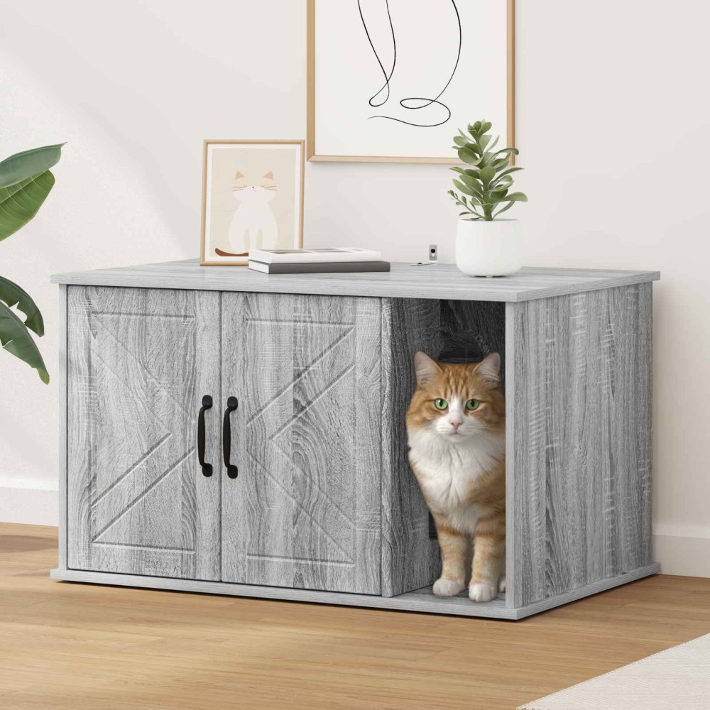vidaXL Σπίτι Γάτας Γκρίζο Σονομα 85 x 55 x 50,5 εκ. Επεξεργασμένο Ξύλο
