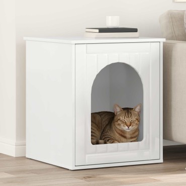 vidaXL Σπίτι Γάτας Λαμπερό Λευκό 53 x 52 x 62 εκ Επεξεργασμένο Ξύλο