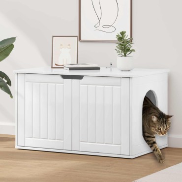 vidaXL Σπίτι Γάτας Λαμπερό Λευκό 85 x 55 x 50,5 εκ Επεξεργασμένο Ξύλο